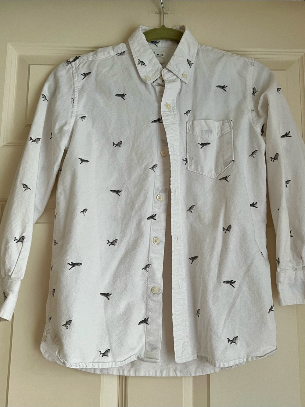 Gap Kid’s White Button-Down Shirt with Shark Print